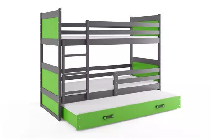 RICO 90X190 triple youth bed with mattress and drawer, graphite/green - Image 4
