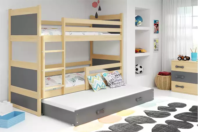 RICO 90X190 three-person youth bed with mattress and drawer, pine/graphite - Image 3