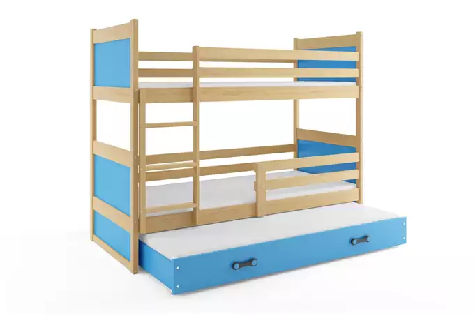 RICO 90X190 triple youth bed with mattress and drawer, pine/blue - Image 4