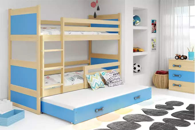RICO 90X190 triple youth bed with mattress and drawer, pine/blue - Image 3