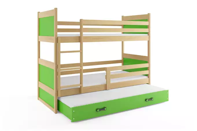RICO 90X190 three-person youth bed with mattress and drawer, pine/green - Image 4