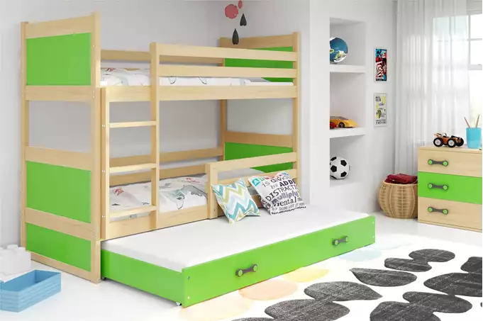 RICO 90X190 three-person youth bed with mattress and drawer, pine/green - Image 3