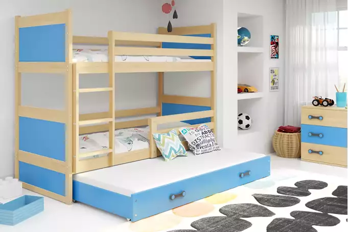 RICO 90X190 three-person youth bed with drawer, pine/blue - Image 3