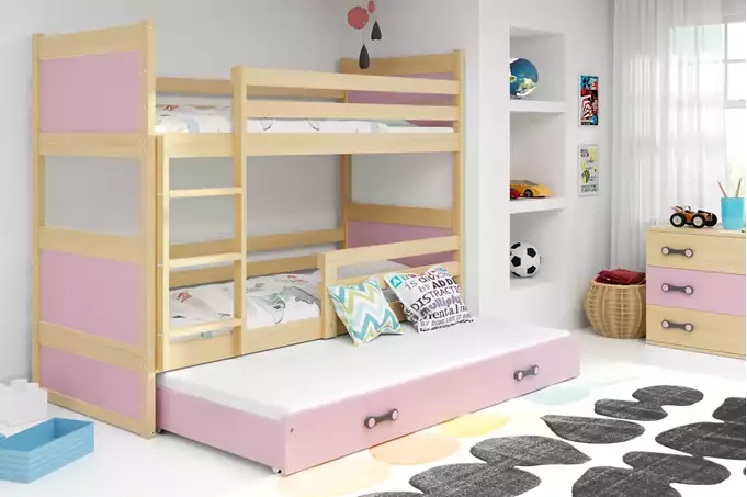 RICO 90X190 three-person youth bed with drawer, pine/pink - Image 3