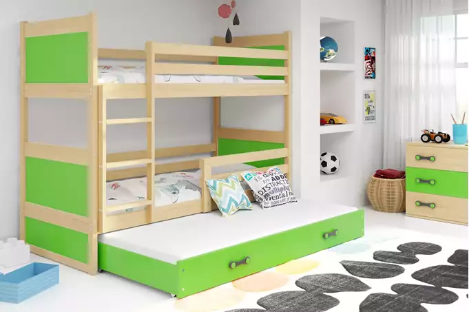 RICO 90X190 three-person youth bed with drawer, pine/green - Image 3