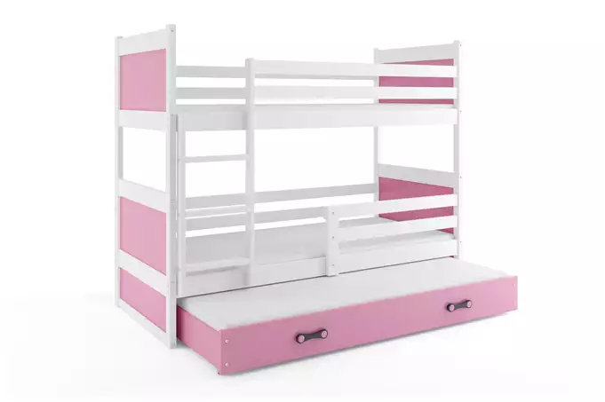 RICO 90X200 three-person youth bed with mattress and drawer, white/pink - Image 4