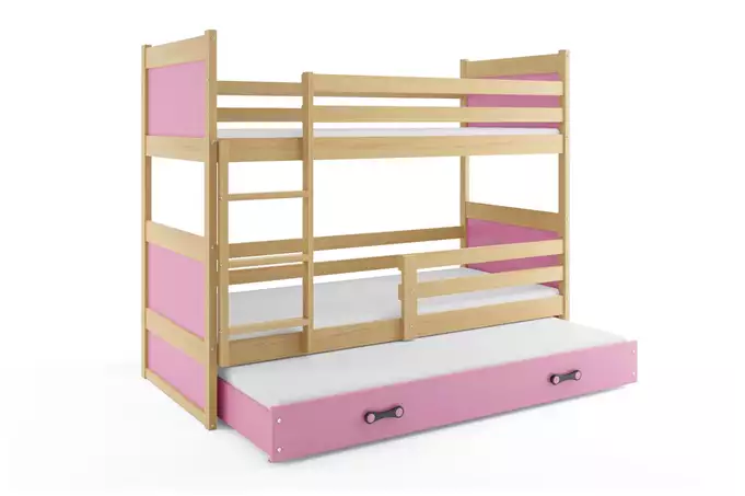 RICO 90X200 three-person youth bed with mattress and drawer, pine/pink - Image 4