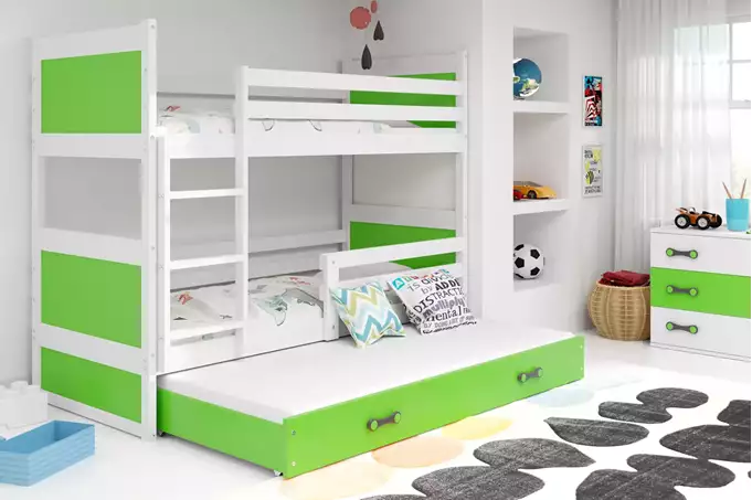 RICO 90X200 three-person youth bed with drawer, white/green - Image 3
