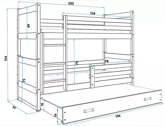 RICO 90X200 three-person youth bed with drawer, white/green - Image 5