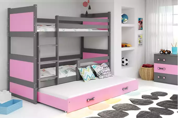 RICO 90X200 three-person youth bed with drawer, graphite/pink - Image 3