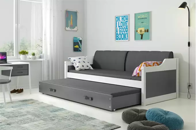 DAWID 90X200 youth folding bed with mattress and drawer, white/graphite - Image 4