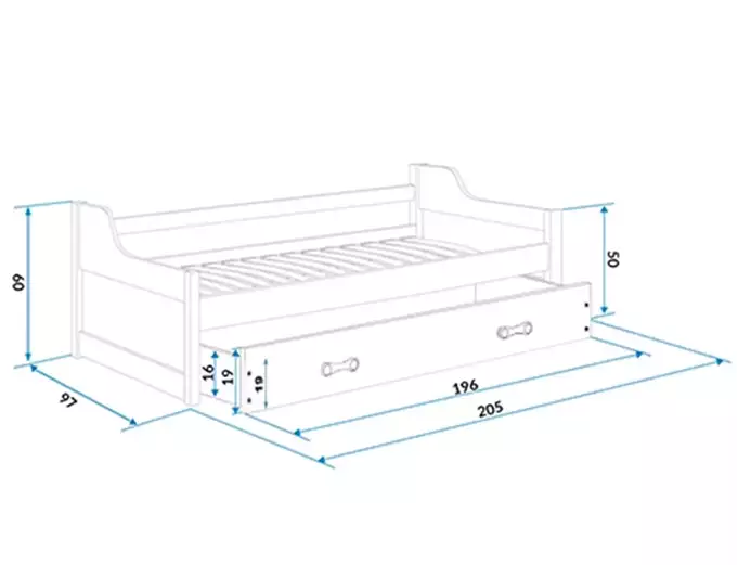 DAWID 90X200 youth folding bed with mattress and drawer, white/graphite - Image 3