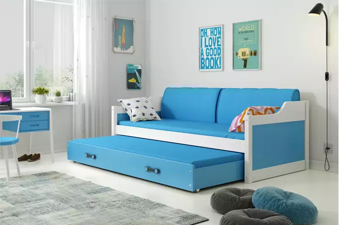 DAWID 90X200 youth folding bed with mattress and drawer, white/blue - Image 4