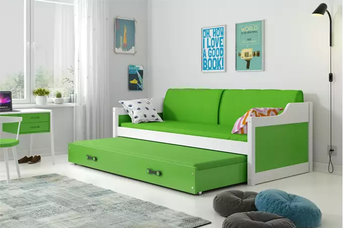 DAWID 90X200 youth folding bed with mattress and drawer, white/green - Image 4