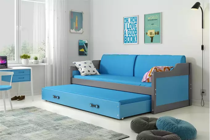 DAWID 90X200 youth folding bed with mattress and drawer, graphite/blue - Image 4