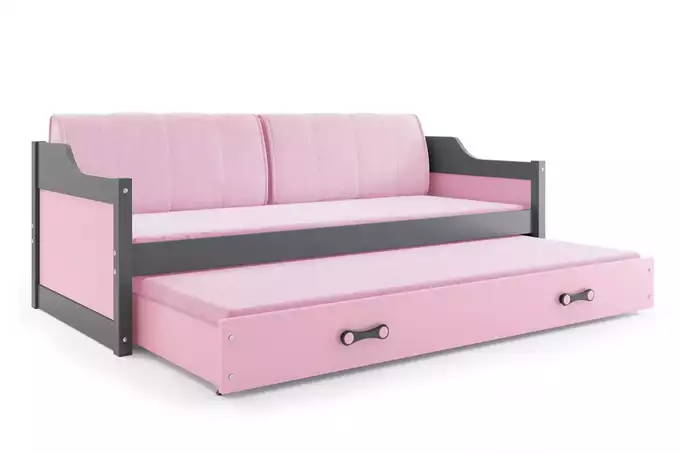DAWID 90X200 youth folding bed with mattress and drawer, graphite/pink - Image 5