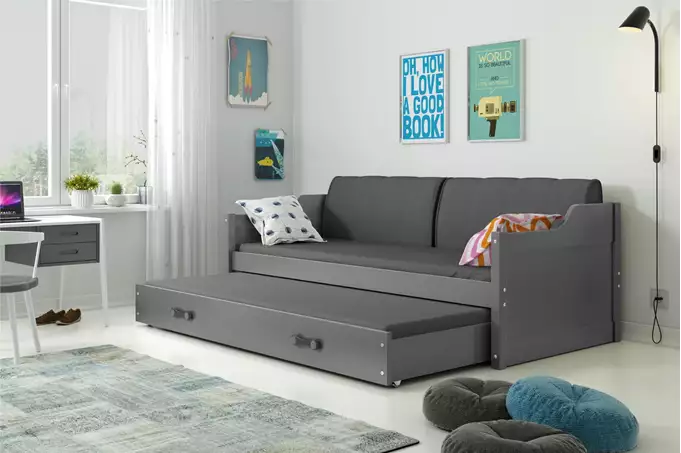 DAWID 90X200 youth folding bed with mattress and drawer, graphite color - Image 4