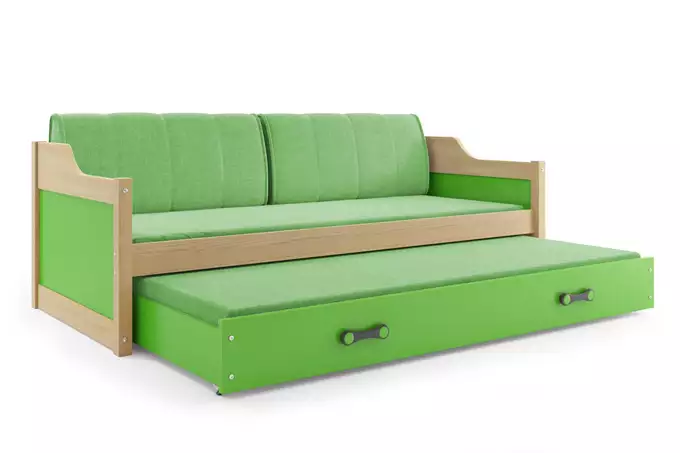 DAWID 90X200 youth folding bed with mattress and drawer, pine/green - Image 5