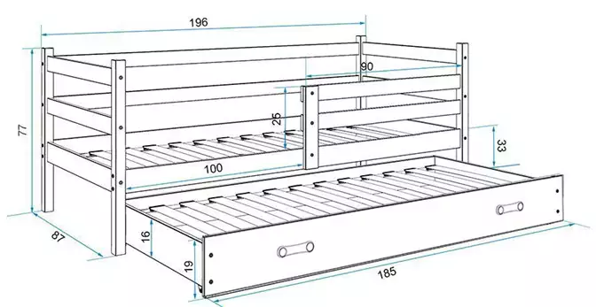 ERYK 80X190 youth folding bed with mattress and drawer, white/blue - Image 4