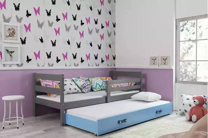 ERYK 80X190 youth folding bed with mattress and drawer, graphite/blue - Image 5