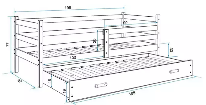 ERYK 80X190 youth folding bed with mattress and drawer, graphite/blue - Image 3