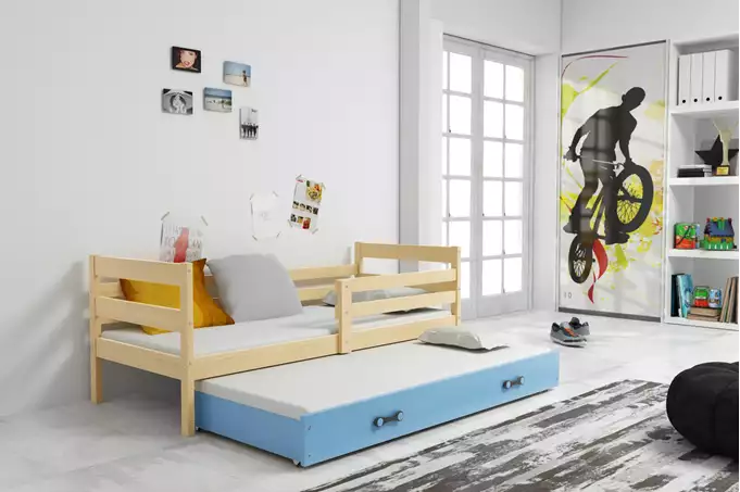 ERYK 80X190 youth folding bed with mattress and drawer, pine/blue - Image 6