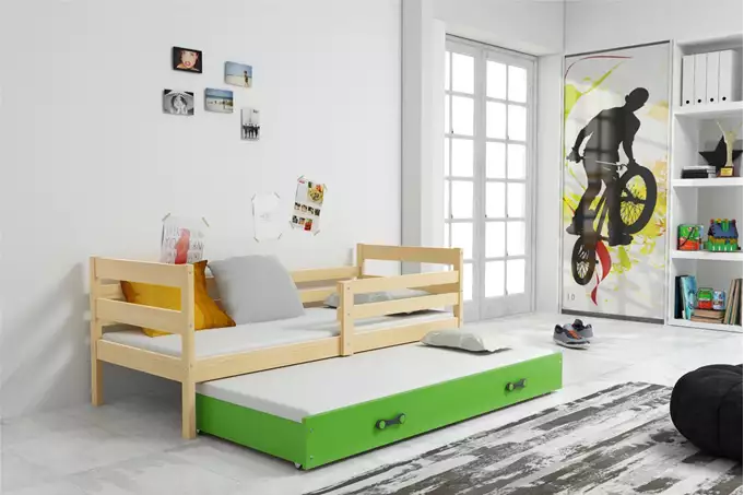 ERYK 80X190 youth folding bed with mattress and drawer, pine/green - Image 6