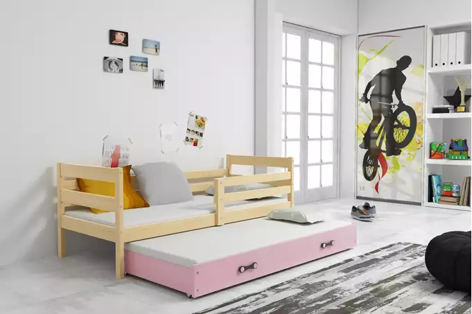 ERYK 80X190 youth pull-out bed with drawer, pine/pink - Image 3