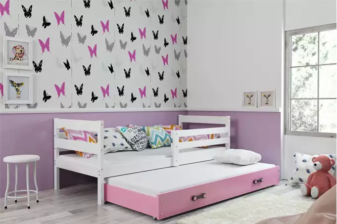 ERYK 90x200 youth folding bed with mattress and drawer, white/pink - Image 4