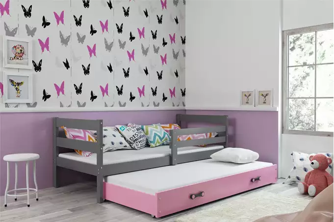 ERYK 90X200 youth folding bed with mattress and drawer, graphite/pink - Image 4