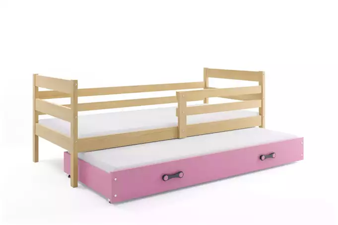 ERYK 90X200 youth folding bed with mattress and drawer, pine/pink - Image 2