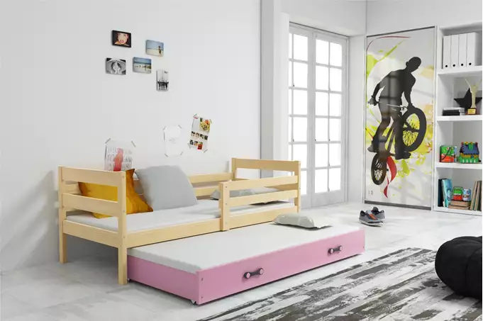 ERYK 90X200 youth folding bed with mattress and drawer, pine/pink - Image 5