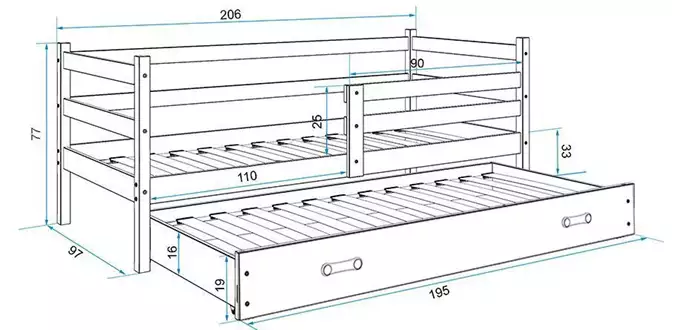 ERYK 90X200 youth folding bed with drawer, graphite color - Image 5