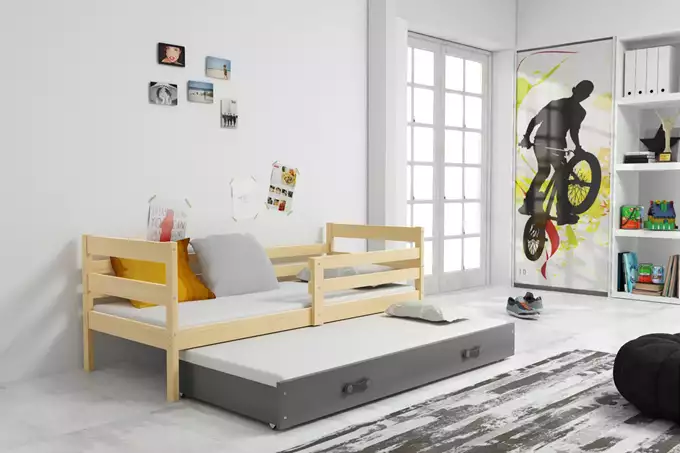 ERYK 90x200 youth pull-out bed with drawer, pine/graphite - Image 4