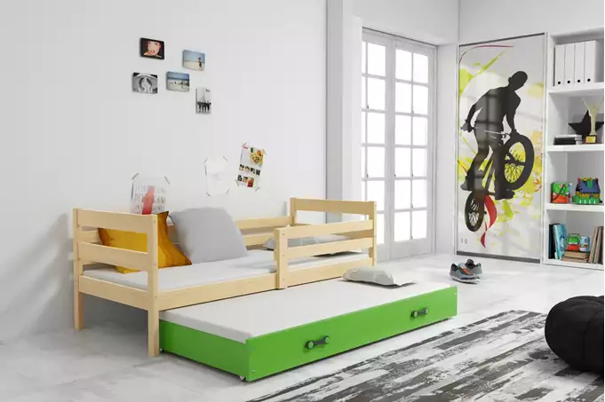 ERYK 90x200 youth pull-out bed with drawer, pine/green - Image 3