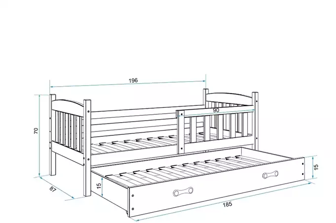 KUBUŚ youth folding bed 80x190 with mattress and drawer, pine/white - Image 4