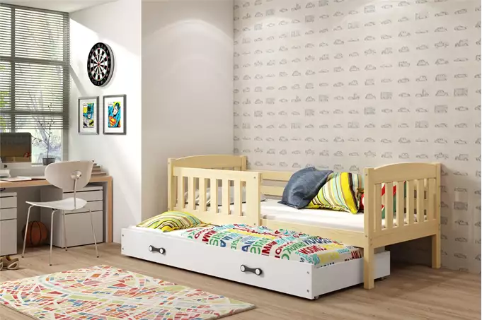 KUBUŚ youth folding bed 80x190 with drawer, pine/white - Image 3