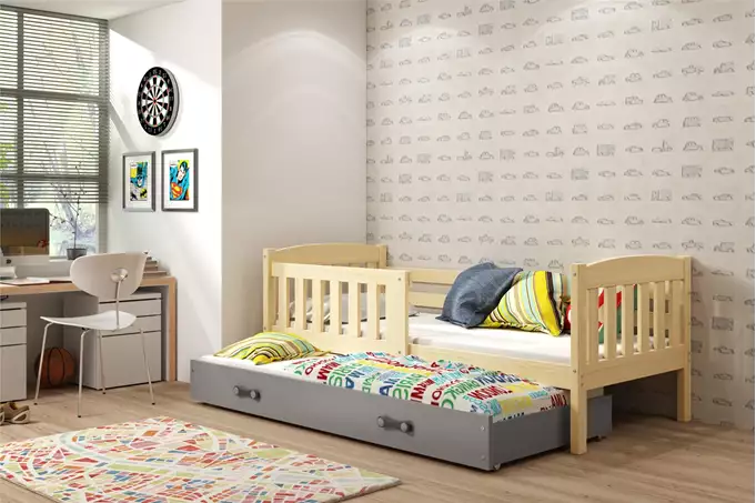 KUBUŚ youth folding bed 80x190 with drawer, pine/graphite - Image 3