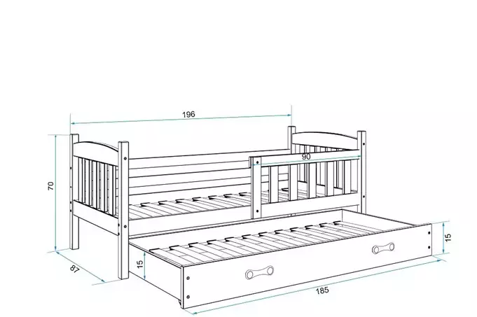 KUBUŚ youth folding bed 80x190 with drawer, pine/graphite - Image 5