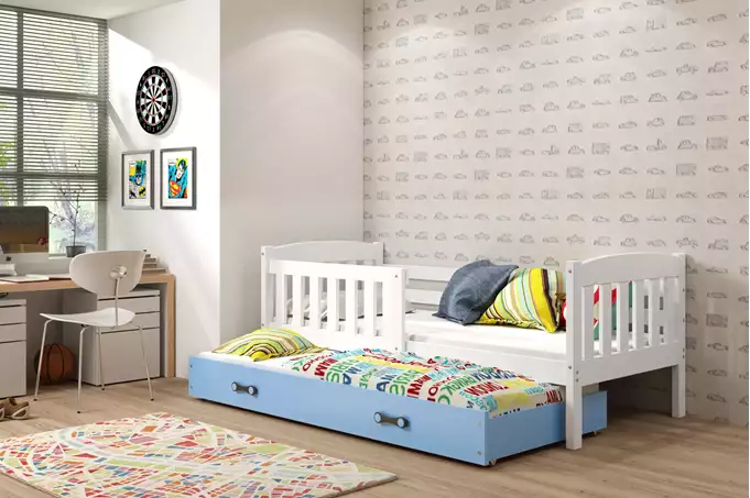 KUBUŚ youth folding bed 90x190 with mattress and drawer, white/blue - Image 4