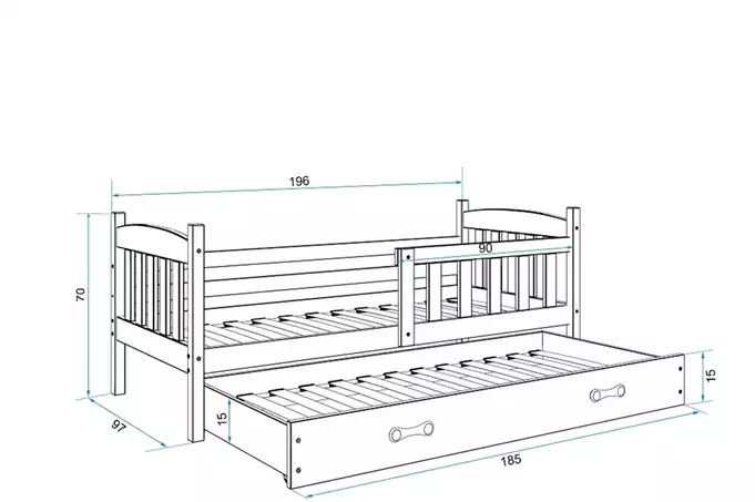 KUBUŚ youth folding bed 90x190 with mattress and drawer, white/blue - Image 3