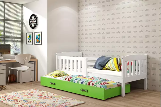 KUBUŚ youth folding bed 90x190 with mattress and drawer, white/green - Image 4