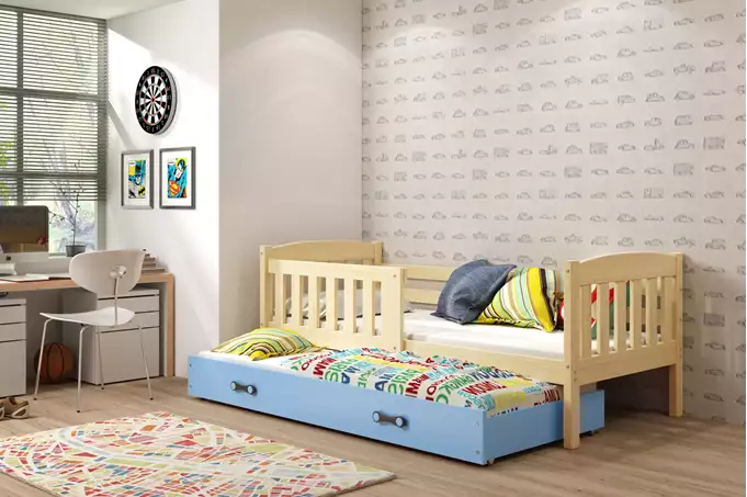 KUBUŚ youth folding bed 90x190 with mattress and drawer, pine/blue - Image 4