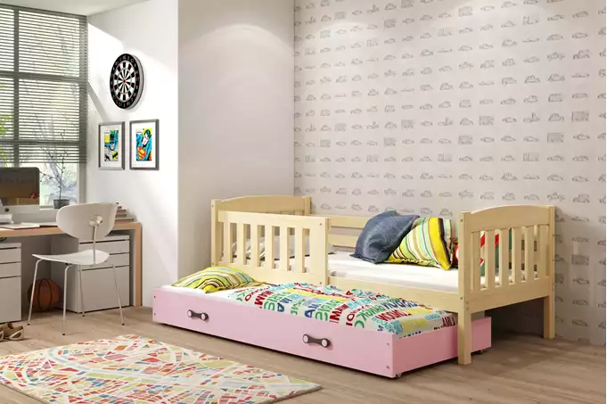 KUBUŚ youth folding bed 90x190 with mattress and drawer, pine/pink - Image 4
