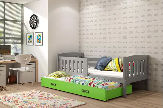 KUBUŚ youth folding bed 90x190 with drawer, graphite/green - Image 3