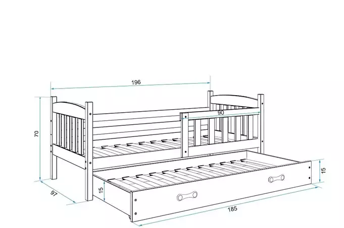KUBUŚ youth folding bed 90x190 with drawer, graphite/green - Image 5