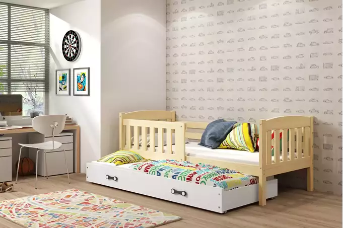 KUBUŚ youth folding bed 90x190 with drawer, pine/white - Image 3