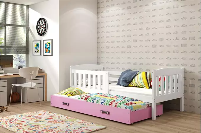 KUBUŚ youth folding bed 90x200 with mattress and drawer, white/pink - Image 4