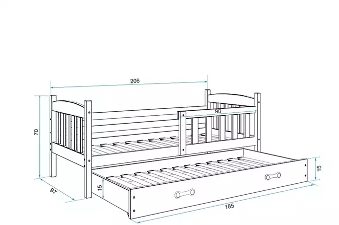 KUBUŚ youth folding bed 90x200 with mattress and drawer, white/pink - Image 3