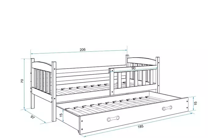 KUBUŚ youth folding bed 90x200 with drawer, white/blue - Image 5